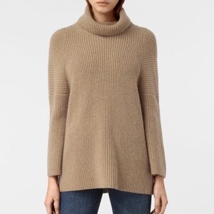 Allsaints Beige Jago Roll Neck Wool Blend Sweater Size Small Neutral Knit Alpaca